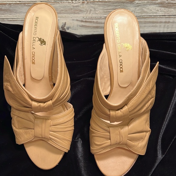 Roberto Della Croce Tan Leather Chuncky Heel Mule - Picture 2 of 8